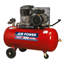 SEALEY BELT DRIVE AIR COMPRESSOR WITH CAST CYLINDERS AND WHEELS 100L 230V 3HP