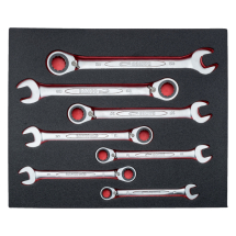 BAHCO FIT AND GO 3/3 FOAM INLAY COMBINATION RATCHETING WRENCH SET 7PC