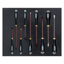 BAHCO FIT AND GO 2/3 FOAM INLAY SLOTTED SCREWDRIVER SET 9PC