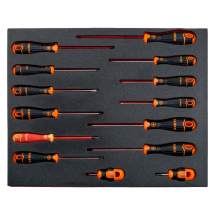 BAHCO FIT AND GO 2/3 FOAM INLAY SLOTTED / PHILLIPS / POZIDRIV / TORX SCREWDRIVER SET 14PC