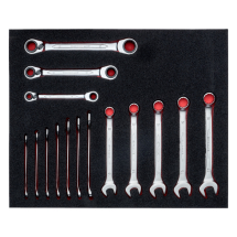 BAHCO FIT AND GO 2/3 FOAM INLAY METRIC COMBINATION WRENCH AND RATCHETING RING WRENCH SET 13PC