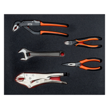 BAHCO FIT AND GO 2/3 FOAM INLAY PLIERS/ADJUSTABLE WRENCH SET 5PC