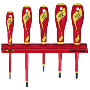 TENG INSULATED SCREWDRIVER SET FLAT AND PH WALL RACK VDE 5 PC TENG INSULATED SCREWDRIVER SET FLAT AND PH WALL RACK VDE 5 PC