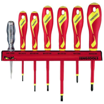 TENG INSULATED SCREWDRIVER SET FLAT AND PH WALL RACK VDE 7 PC TENG INSULATED SCREWDRIVER SET FLAT AND PH WALL RACK VDE 7 PC