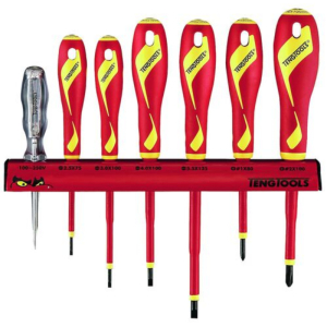 TENG INSULATED SCREWDRIVER SET FLAT AND PH WALL RACK VDE 7 PC TENG INSULATED SCREWDRIVER SET FLAT AND PH WALL RACK VDE 7 PC