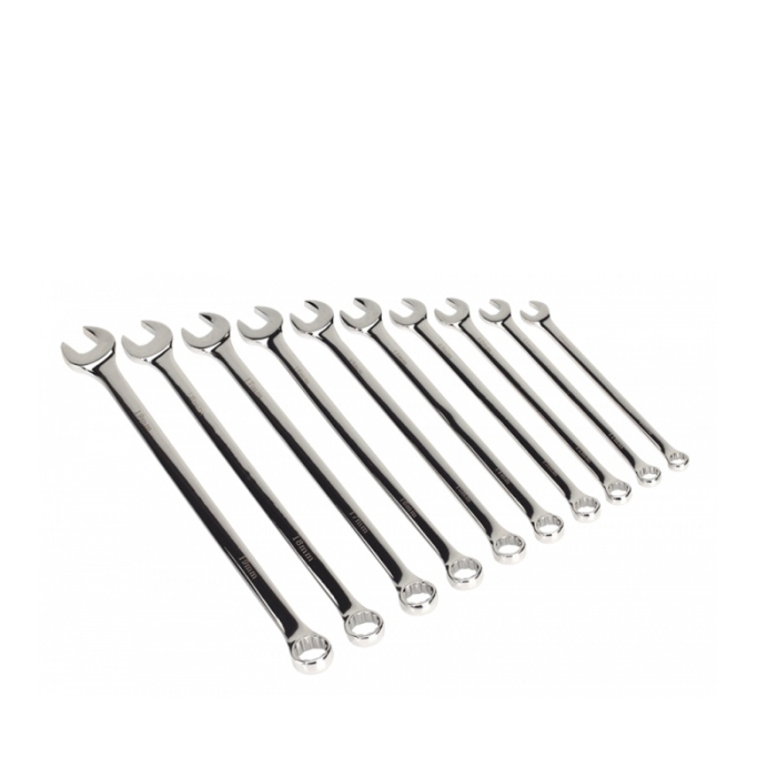SEALEY METRIC EXTRA LONG COMBINATION SPANNER SET 10PC 10-19MM SEALEY METRIC EXTRA LONG COMBINATION SPANNER SET 10PC 10-19MM