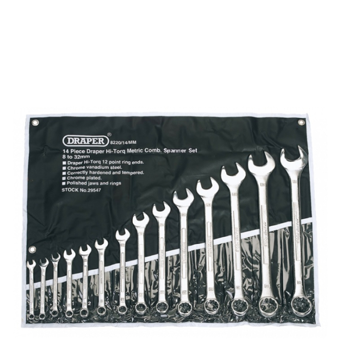 DRAPER METRIC COMBINATION SPANNER SET 14PC 8-32MM DRAPER METRIC COMBINATION SPANNER SET 14PC 8-32MM