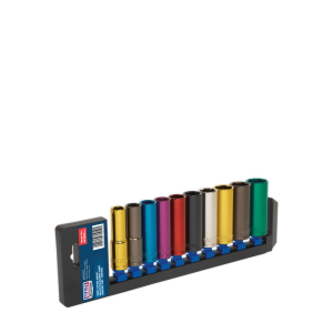 SEALEY 1/2" DRIVE MULTI-COLOURED METRIC DEEP SOCKET SET 10PC 13-24MM