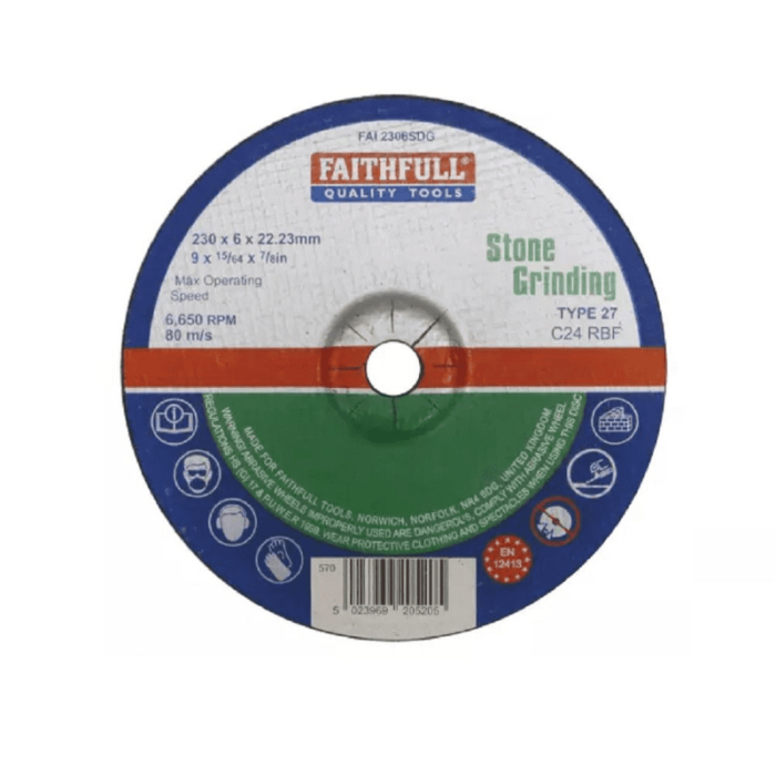 FAITHFUL DEPRESSED CENTRE STONE GRINDING DISC 100 X 6 X 16MM FAITHFUL DEPRESSED CENTRE STONE GRINDING DISC 100 X 6 X 16MM