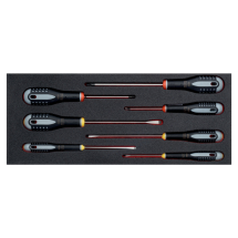 BAHCO FIT AND GO 1/3 FOAM INLAY 4 SLOTTED/3 PHILLIPS SCREWDRIVER SET 7PC